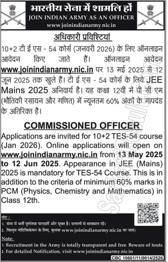Indian Army TES 54th Recruitment 2025